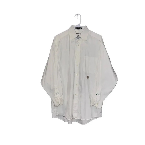 Tommy Hilfiger Shirt Men's 15.5-32 White Button Up Embroidered Logo Long Sleeve - Picture 2 of 5